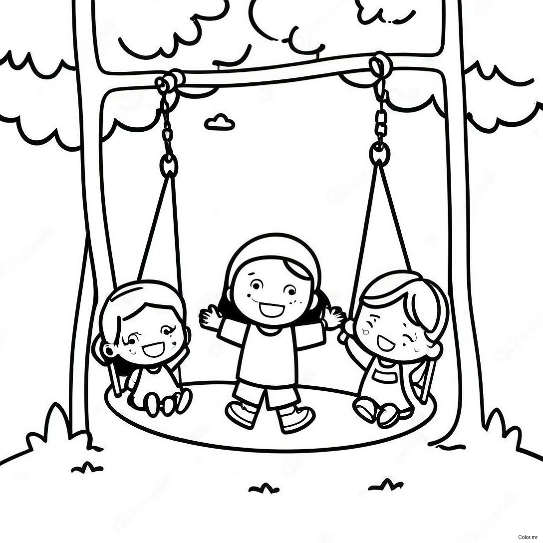 Kids Swinging In The Park Coloring Page 66691 55057