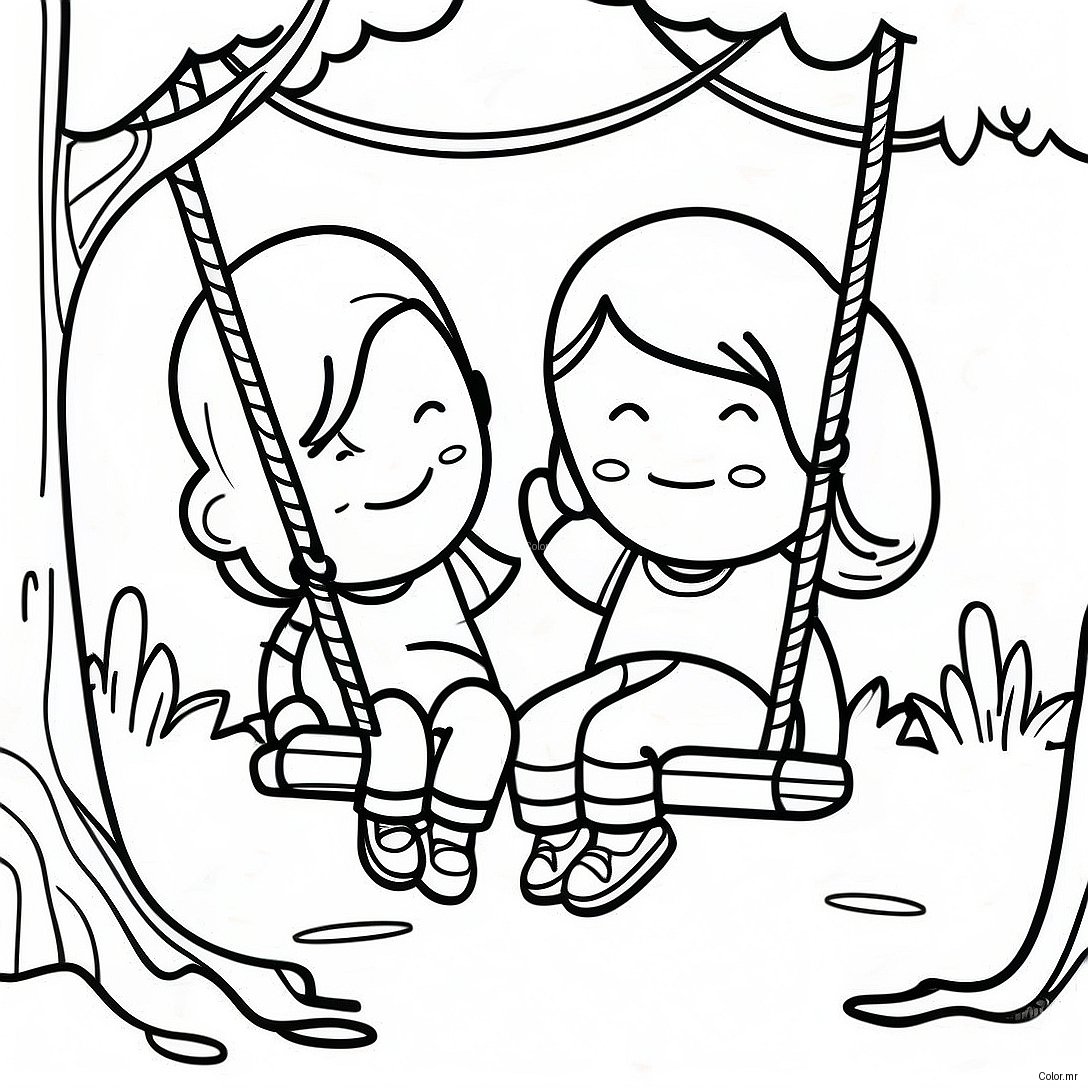 Kids Swinging In The Park Coloring Page 66691 55058