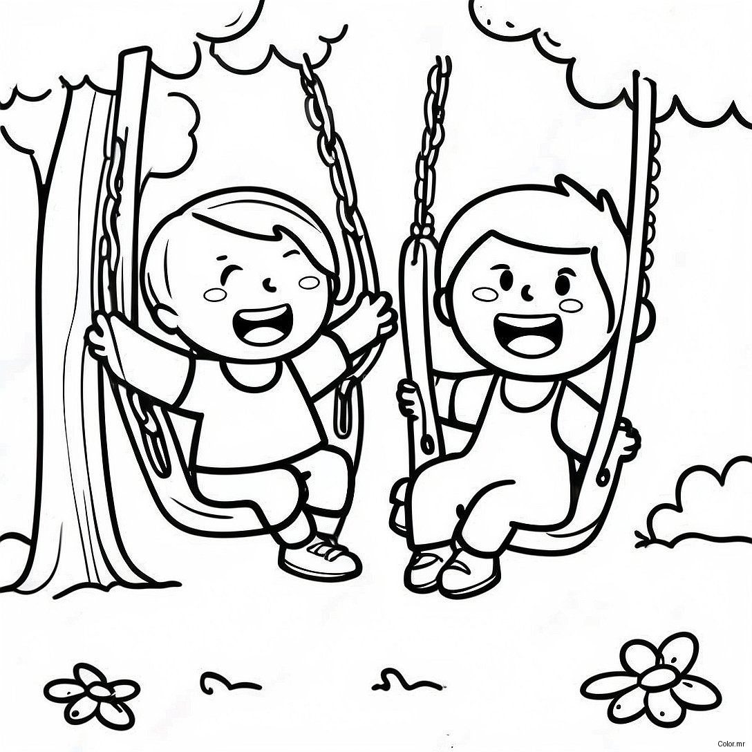 Kids Swinging In The Park Coloring Page 66691 55059
