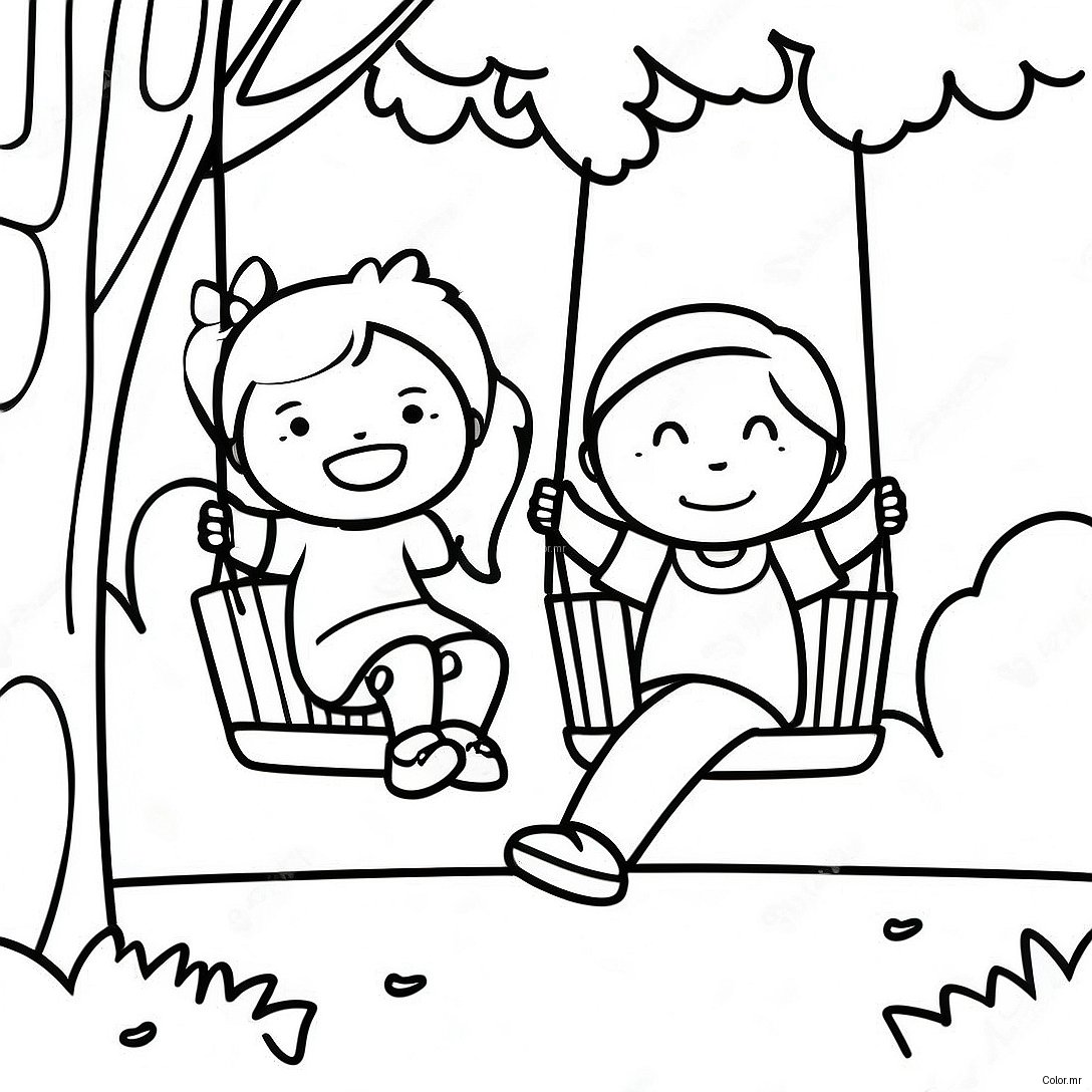 Kids Swinging In The Park Coloring Page 66691 55060