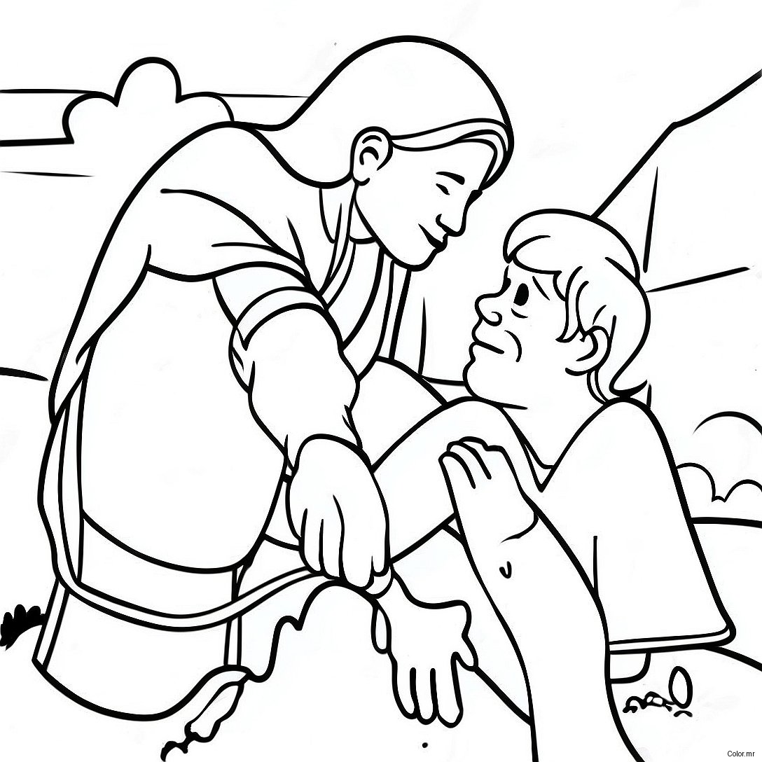 Kindhearted Good Samaritan Helping A Stranger Coloring Page 74336 61346