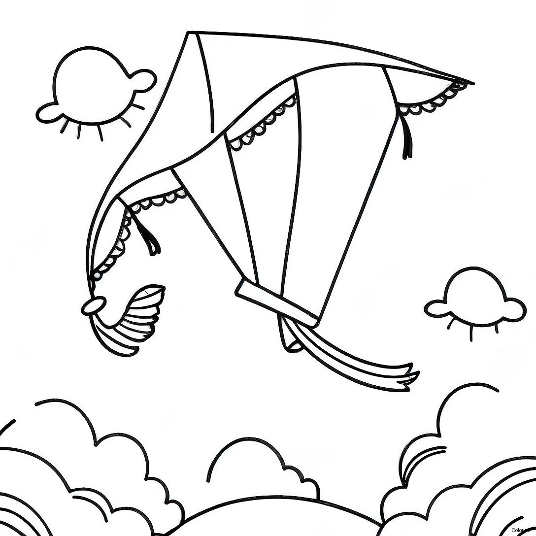 Kite Flying In A Sunny Sky Coloring Page 11437 9371