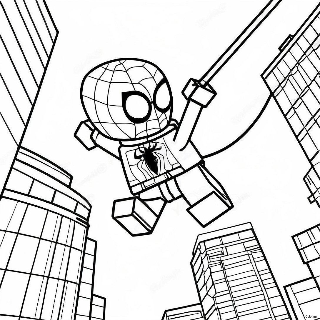 Lego Spiderman Swinging Through City Coloring Page 15260 12619