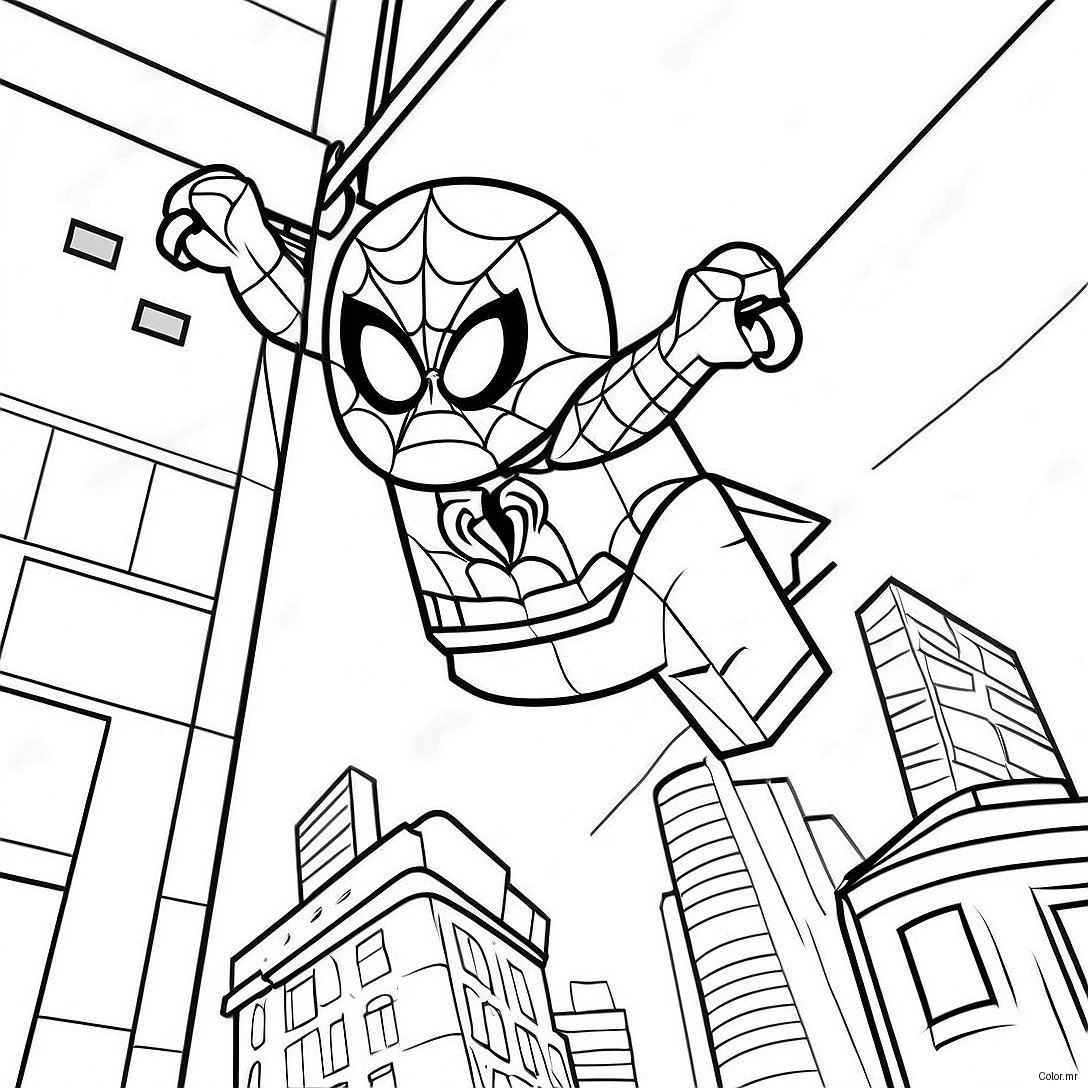 Lego Spiderman Swinging Through City Coloring Page 15260 12785