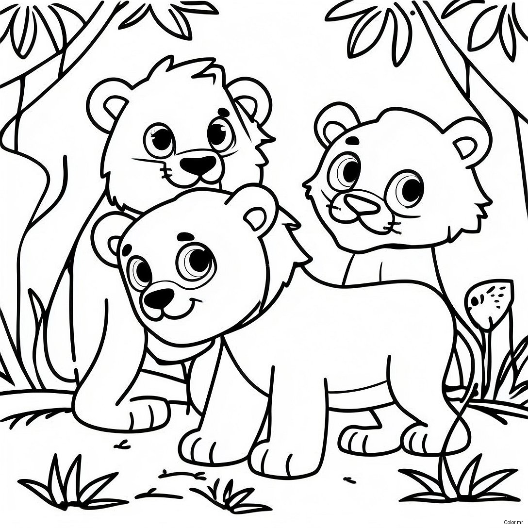Lion Characters Playing In The Jungle Coloring Page 68844 56745