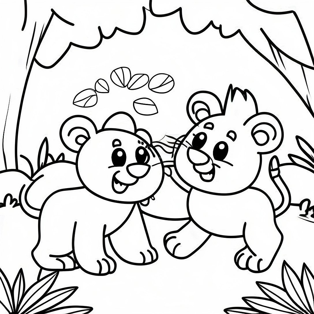 Lion Characters Playing In The Jungle Coloring Page 68844 56748