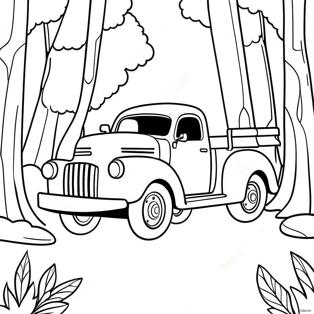 Little Blue Truck Driving Through The Forest Coloring Page 7504 6097
