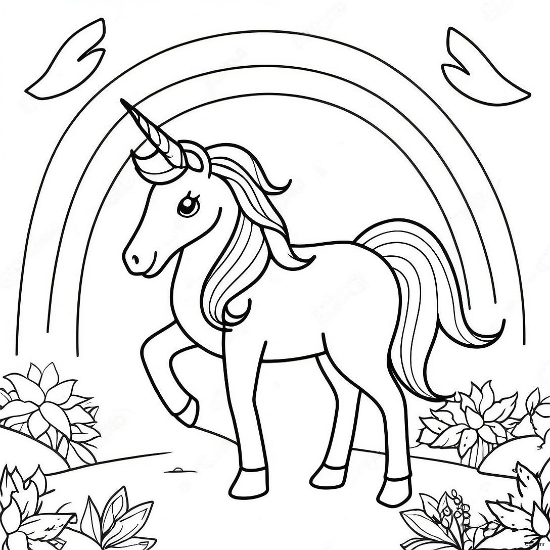 Magical Unicorn Horse In A Rainbow Landscape Coloring Page 71864 59383
