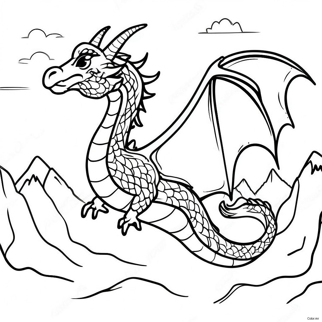 Majestic Dragon Flying Over Mountains Coloring Page 33292 17511