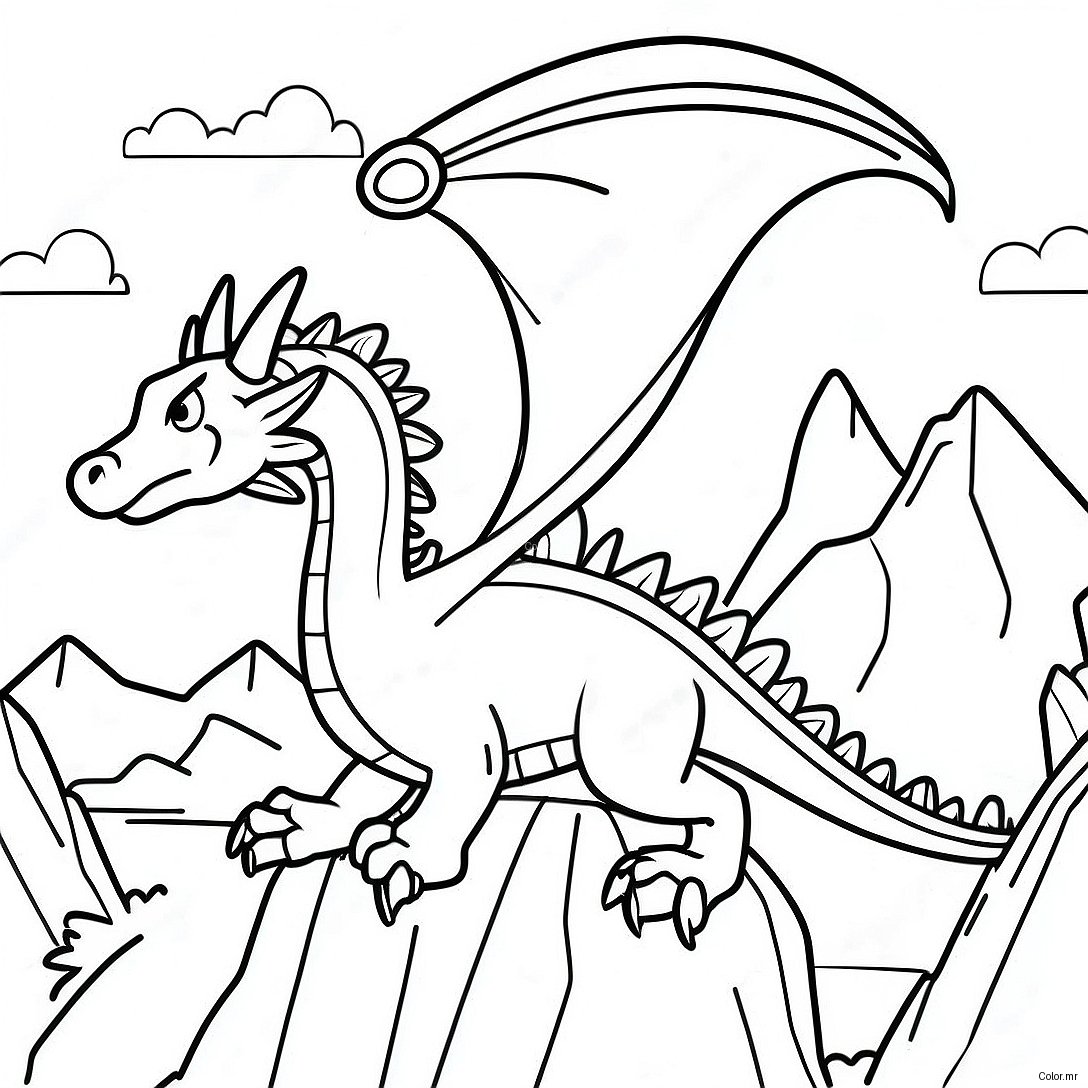 Majestic Dragon Flying Over Mountains Coloring Page 33292 17512