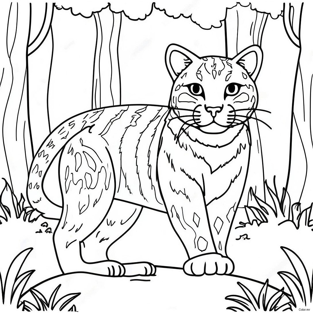 Majestic Wildcat In A Forest Coloring Page 38227 31794