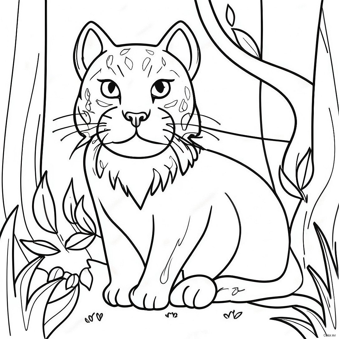 Majestic Wildcat In A Forest Coloring Page 38227 31795