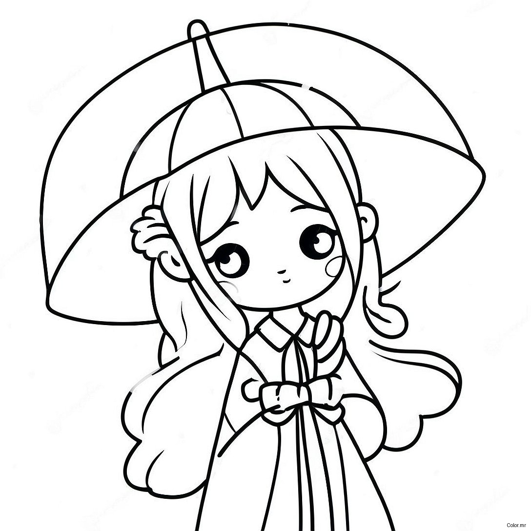 Melancholic Anime Girl With Umbrella Coloring Page 44343 36875