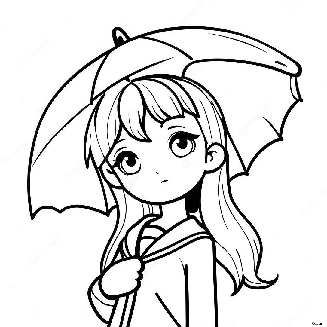 Melancholic Anime Girl With Umbrella Coloring Page 44343 36876