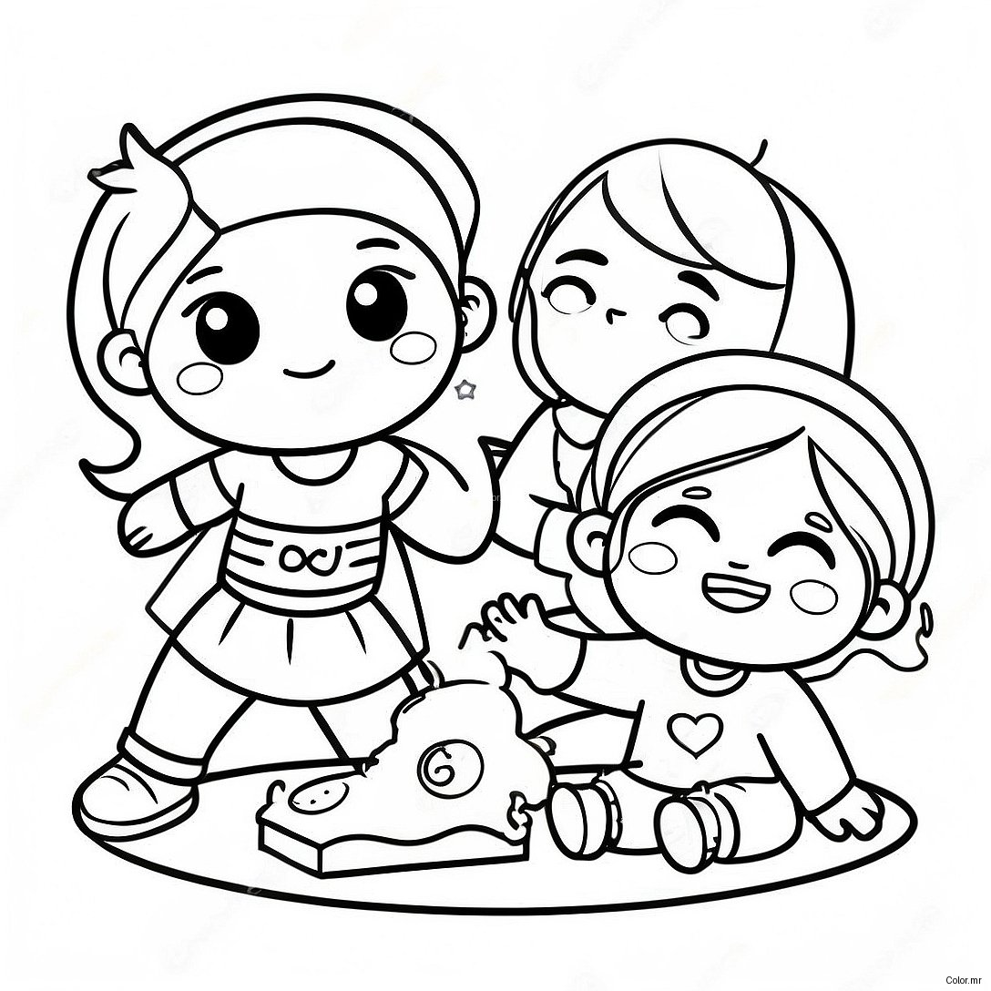 Multicultural Kids Playing Together Coloring Page 40267 33390