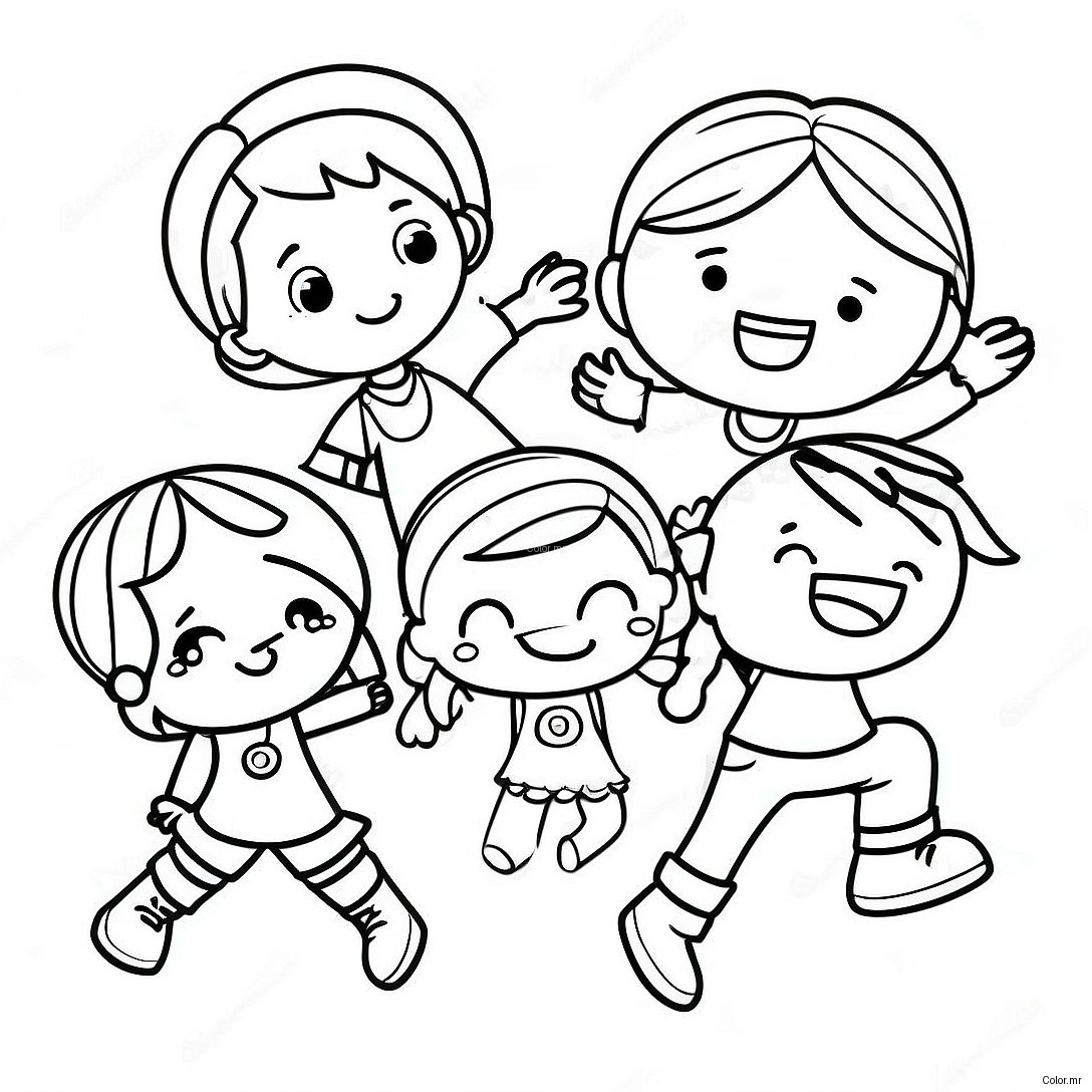 Multicultural Kids Playing Together Coloring Page 40267 33391