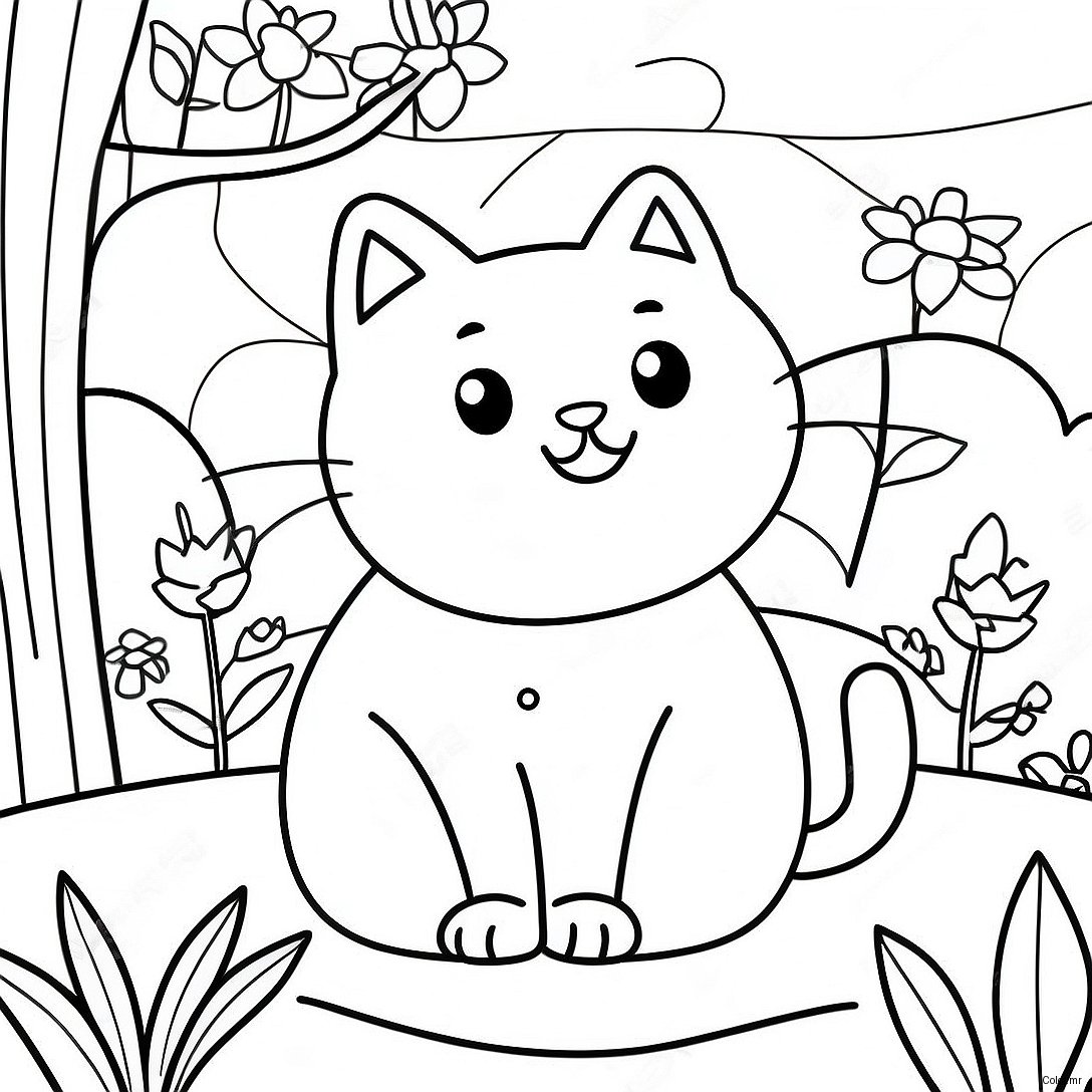 Nature Cat In A Colorful Garden Coloring Page 26513 24269