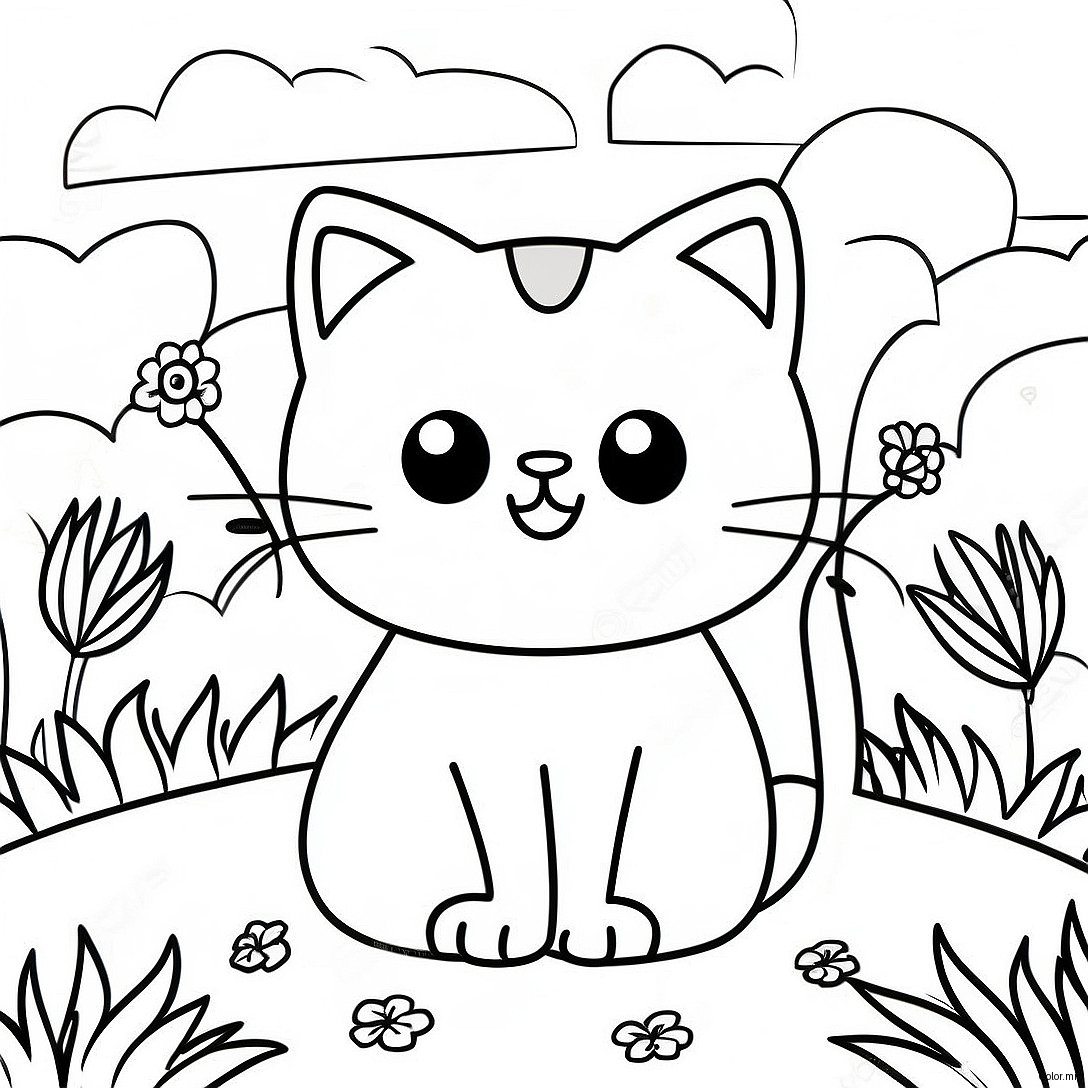 Nature Cat In A Colorful Garden Coloring Page 26513 24270