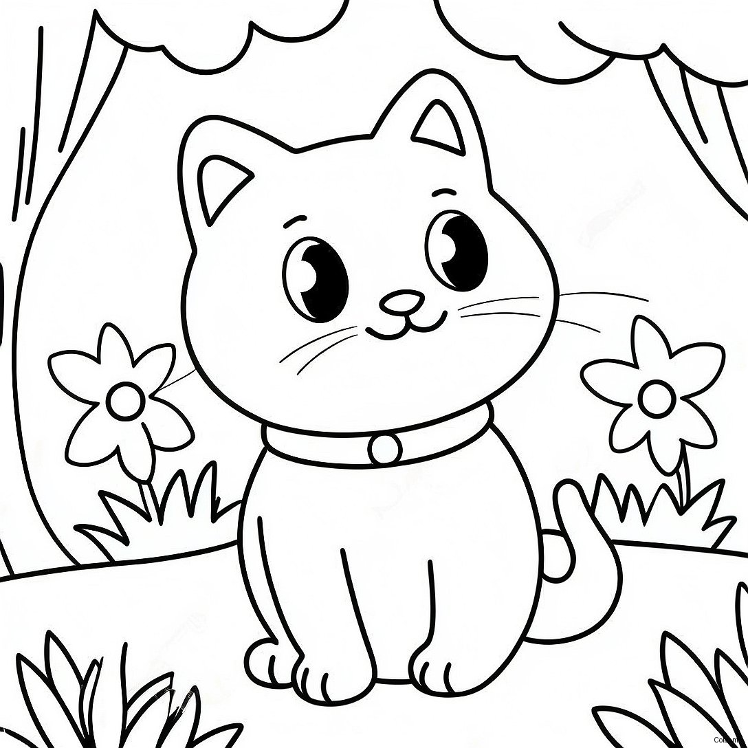 Nature Cat In A Colorful Garden Coloring Page 26513 24271