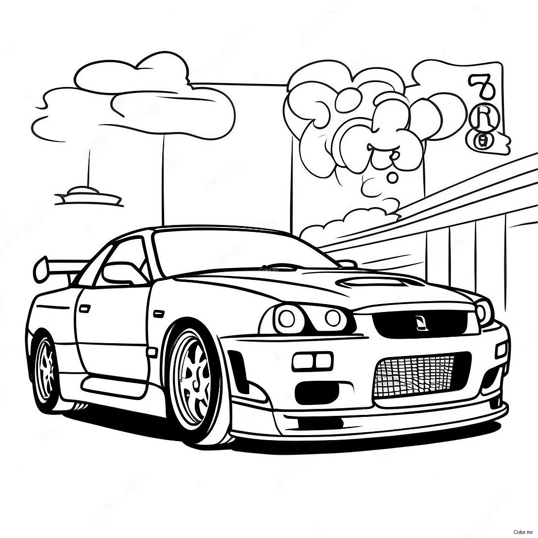 Nissan Skyline Gtr R34 Racing Action Coloring Page 55502 46172