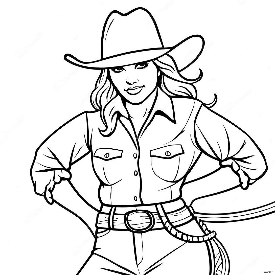 Pagina Da Colorare Cowgirl Vintage Con Lasso 38727 32185