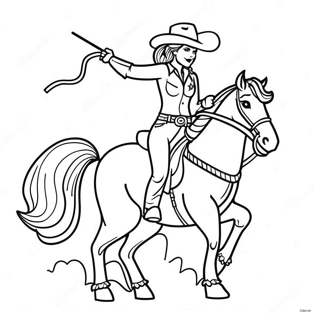 Pagina Da Colorare Cowgirl Vintage Con Lasso 38727 32188