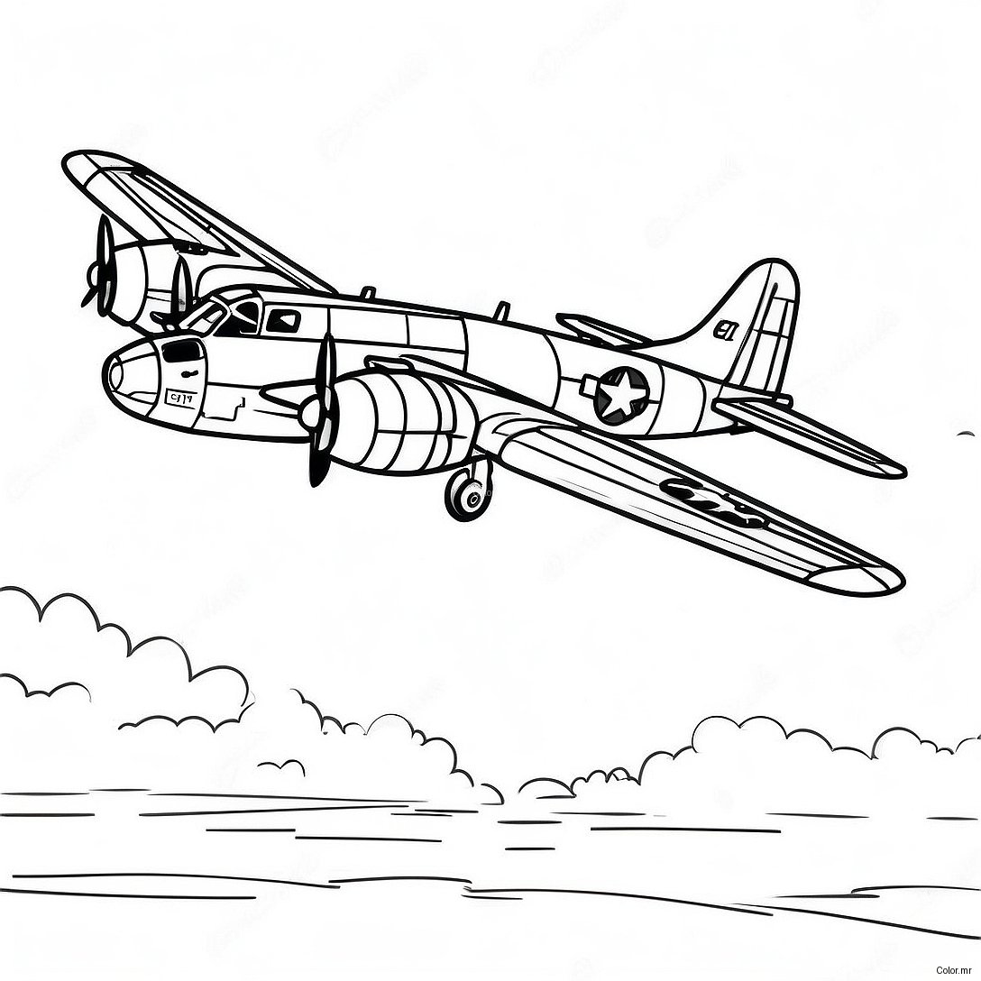 Pagina Da Colorare Del Bombardiere B 17 Vintage In Volo 74396 61381