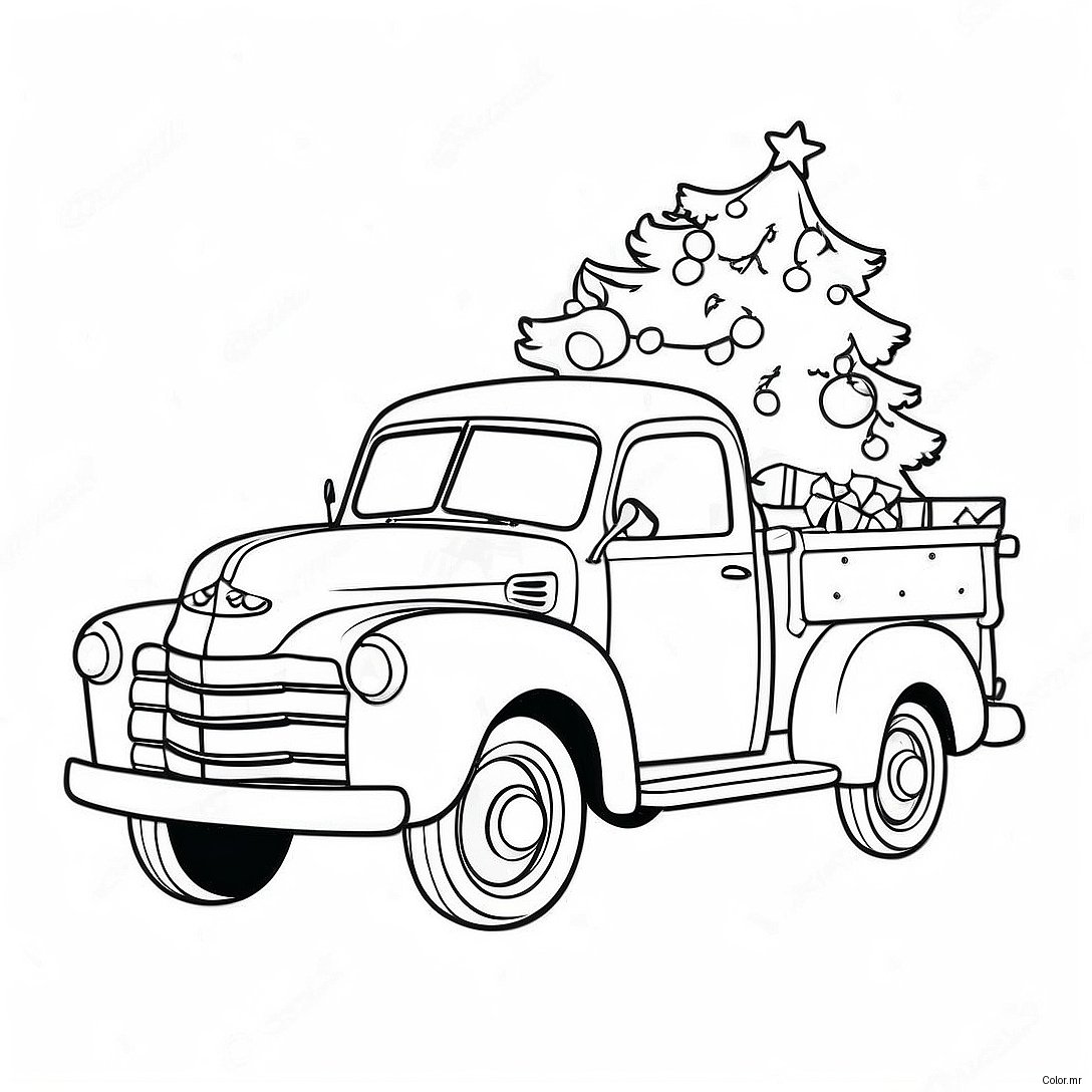 Pagina Da Colorare Del Camion Di Natale Vintage Con Albero 43573 36254