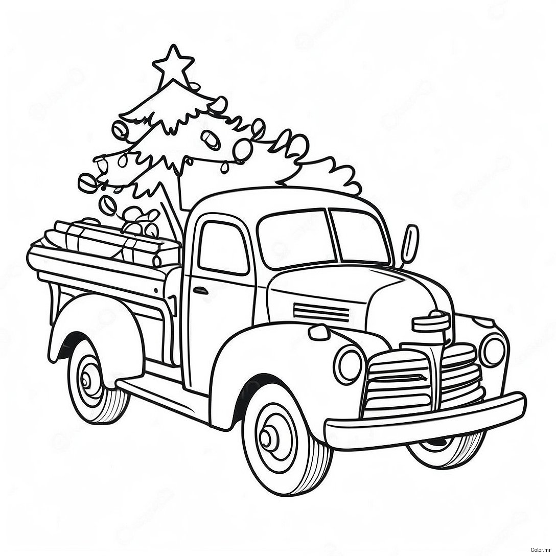 Pagina Da Colorare Del Camion Di Natale Vintage Con Albero 43573 36256
