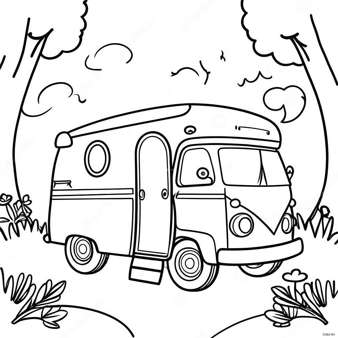 Pagina Da Colorare Del Camper Vintage Nella Natura 6405 5215
