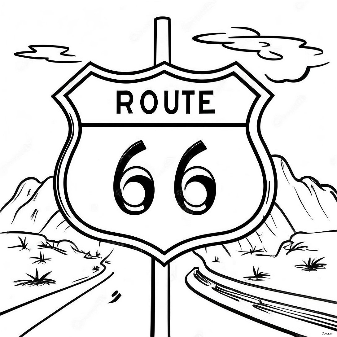 Pagina Da Colorare Del Cartello Vintage Della Route 66 64631 53425