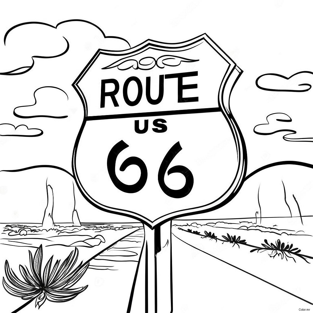 Pagina Da Colorare Del Cartello Vintage Della Route 66 64631 53426