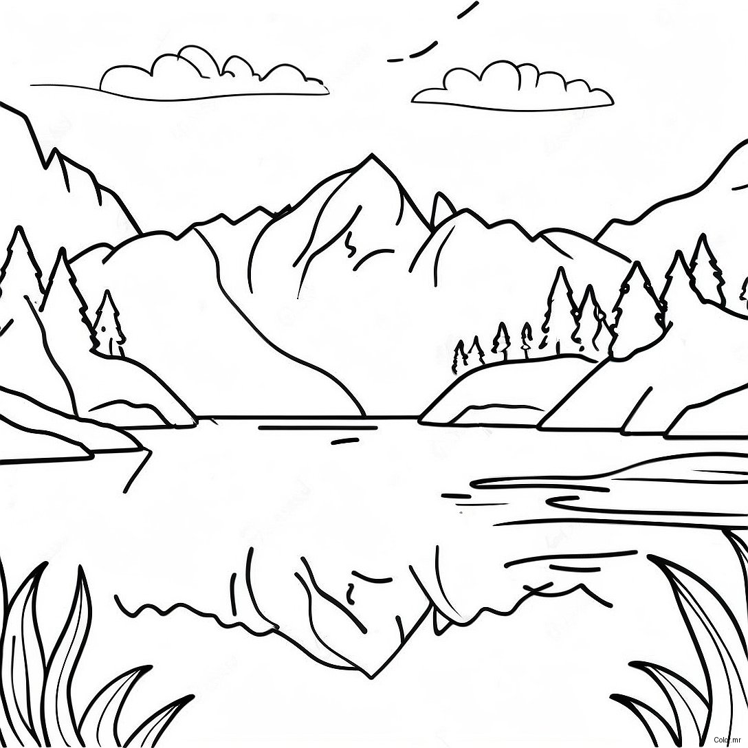 Pagina Da Colorare Del Lago Sereno Con Montagne 21703 20118