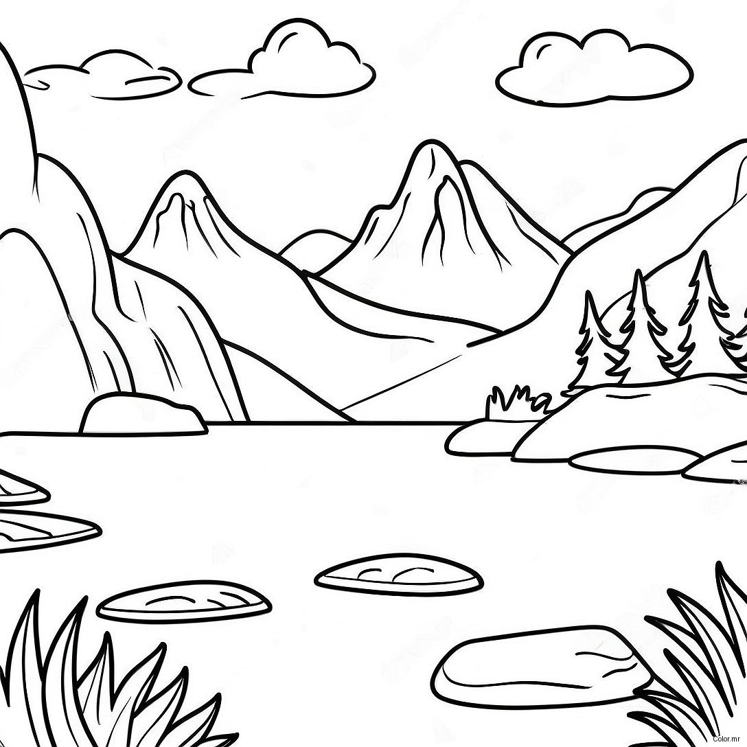 Pagina Da Colorare Del Lago Sereno Con Montagne 21703 20119