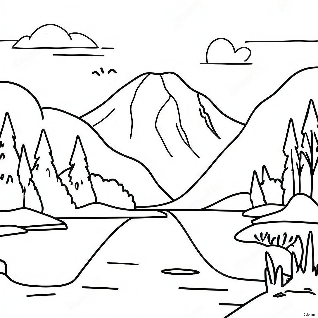 Pagina Da Colorare Del Lago Sereno Con Montagne 21703 20120
