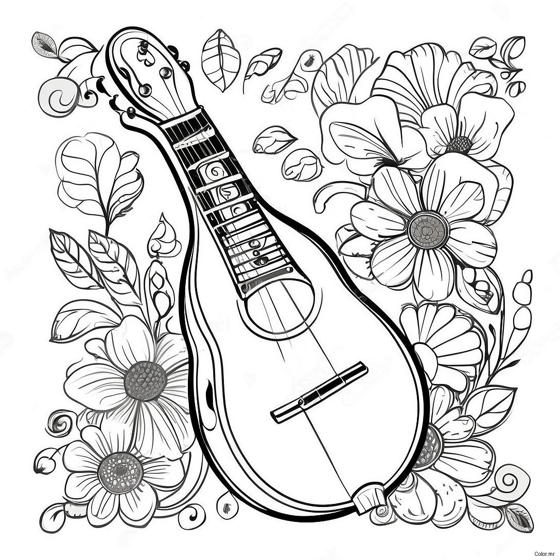 Pagina Da Colorare Del Mandolino Vintage Con Motivi Floreali 33472 17655