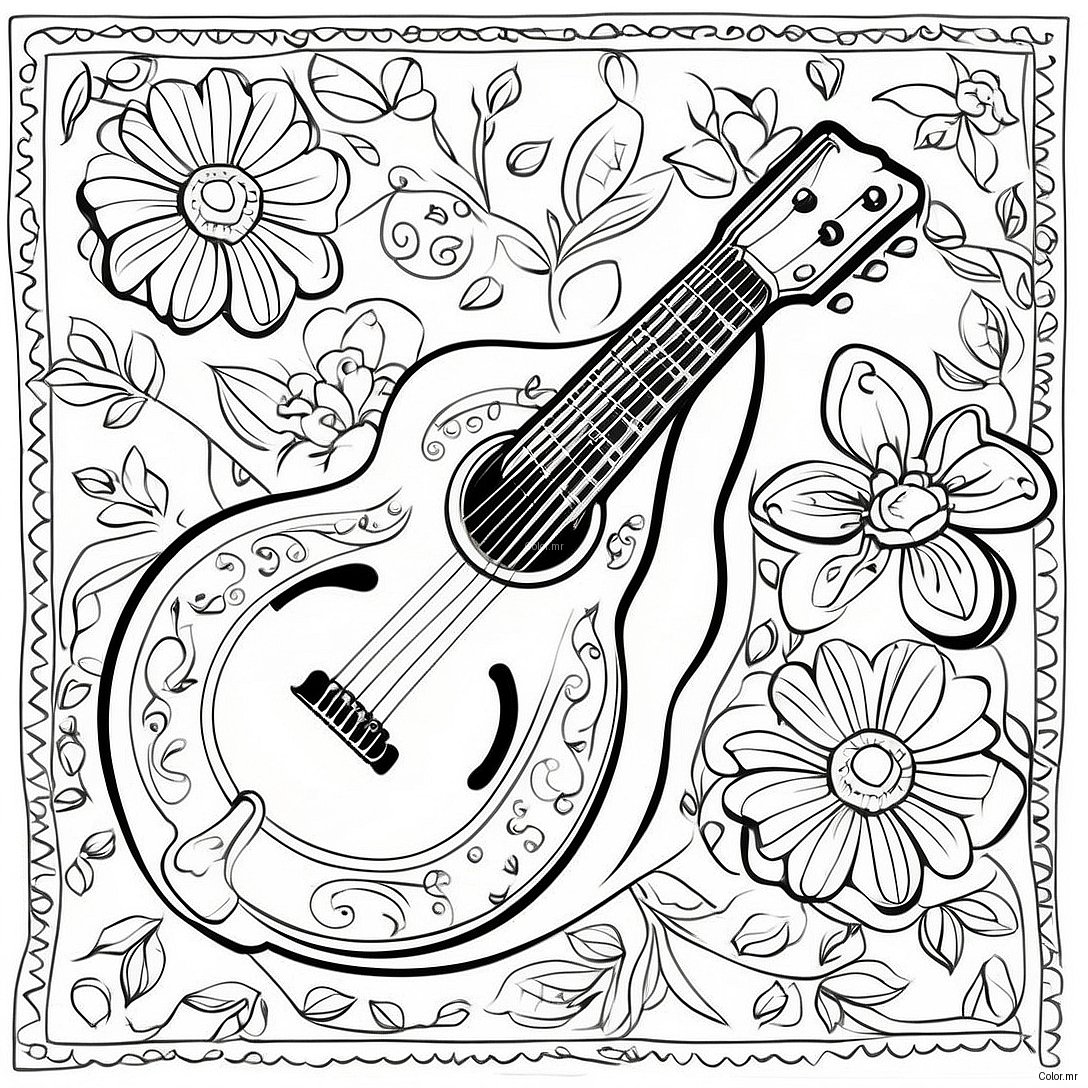 Pagina Da Colorare Del Mandolino Vintage Con Motivi Floreali 33472 17656