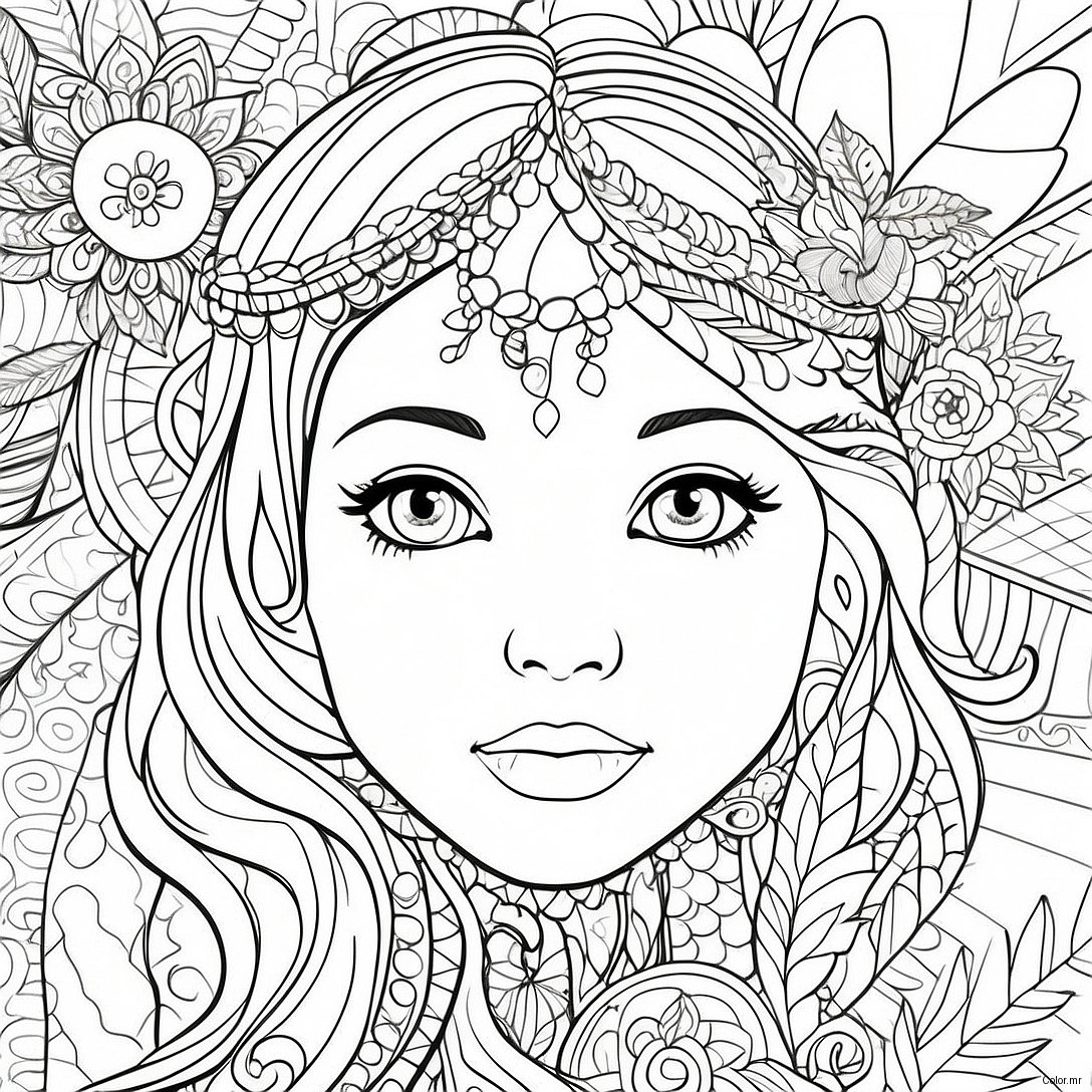 Pagina Da Colorare Del Ritratto Dettagliato 23264 21349