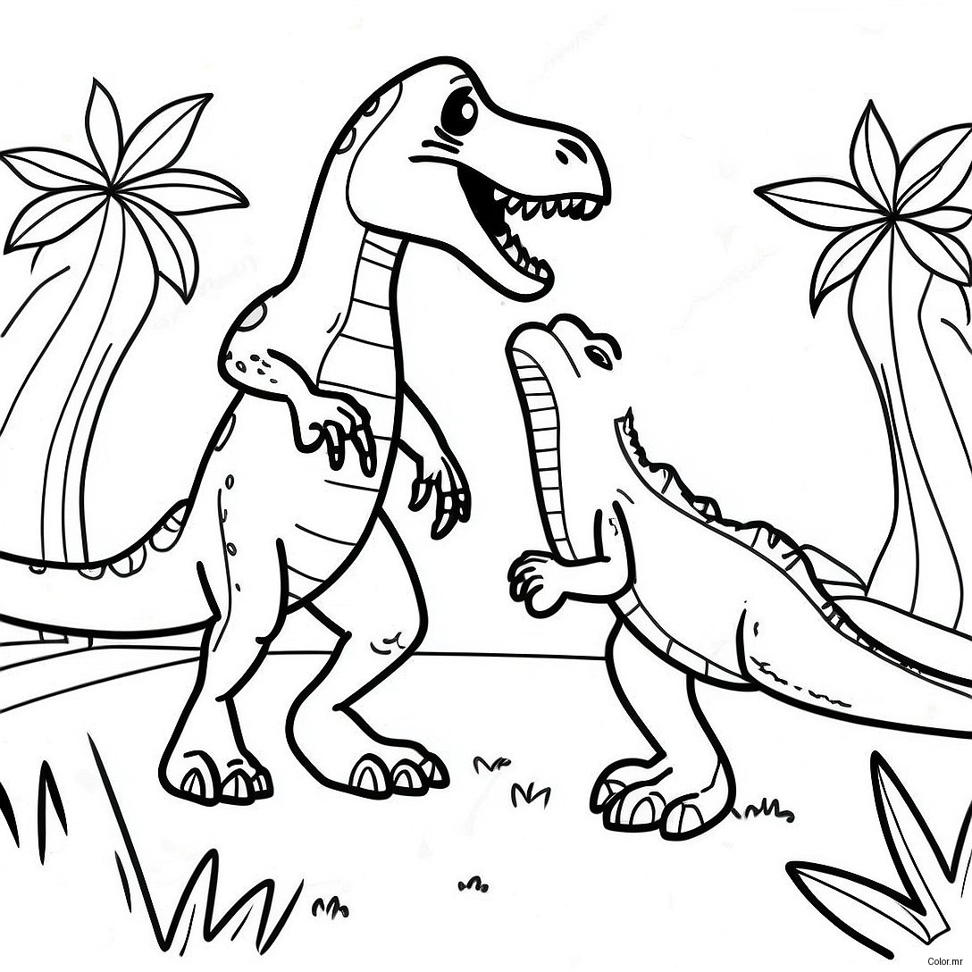 Pagina Da Colorare Della Battaglia Tra T Rex E Velociraptor 49805 41551