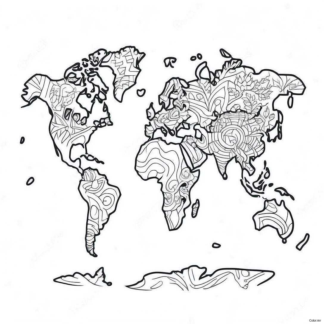 Pagina Da Colorare Della Mappa Del Mondo Dettagliata 9727 7941
