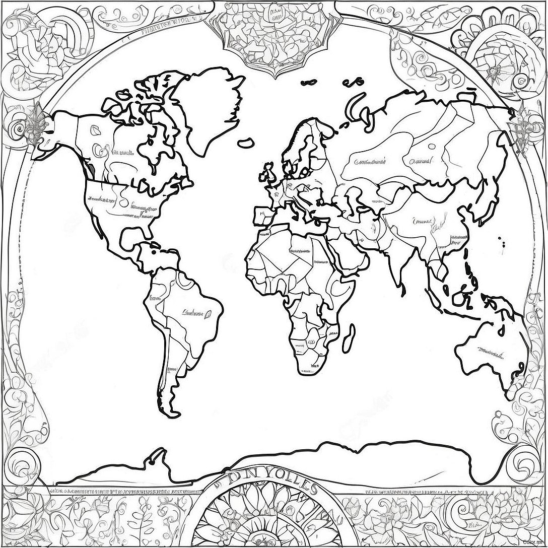 Pagina Da Colorare Della Mappa Del Mondo Dettagliata 9727 7942