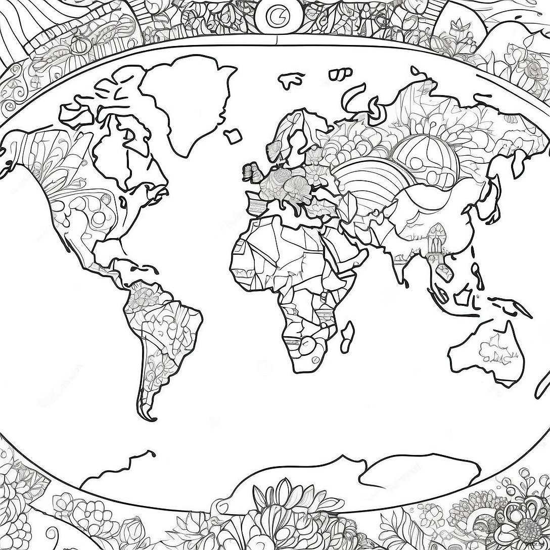 Pagina Da Colorare Della Mappa Del Mondo Dettagliata 9727 7943