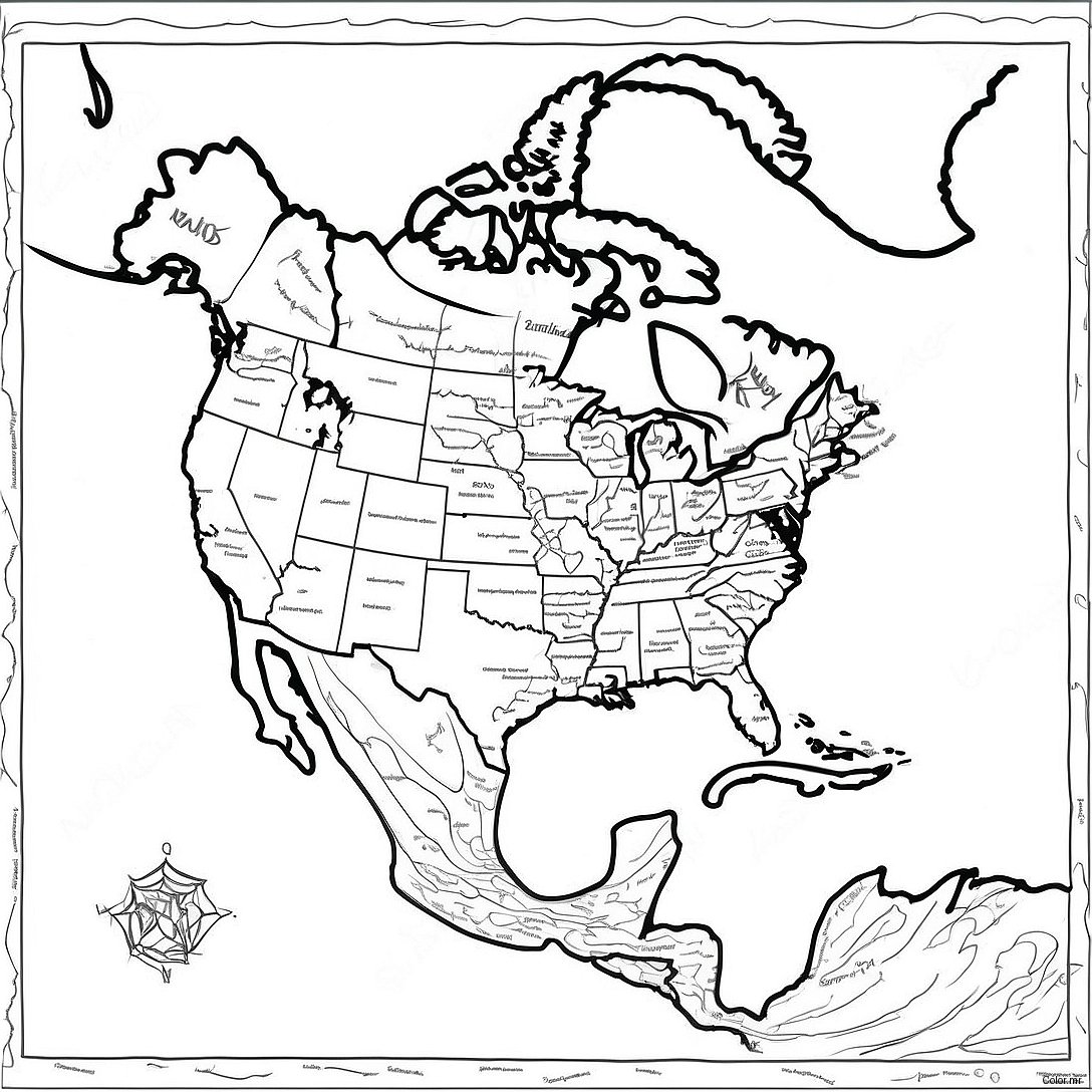 Pagina Da Colorare Della Mappa Dettagliata Del Nord America 48805 40557
