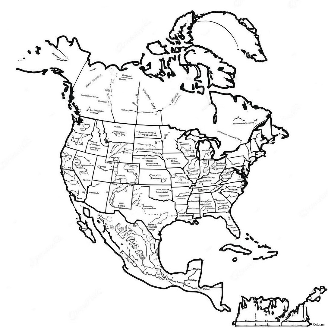 Pagina Da Colorare Della Mappa Dettagliata Del Nord America 48805 40558