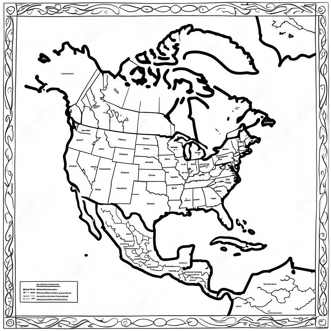 Pagina Da Colorare Della Mappa Dettagliata Del Nord America 48805 40559