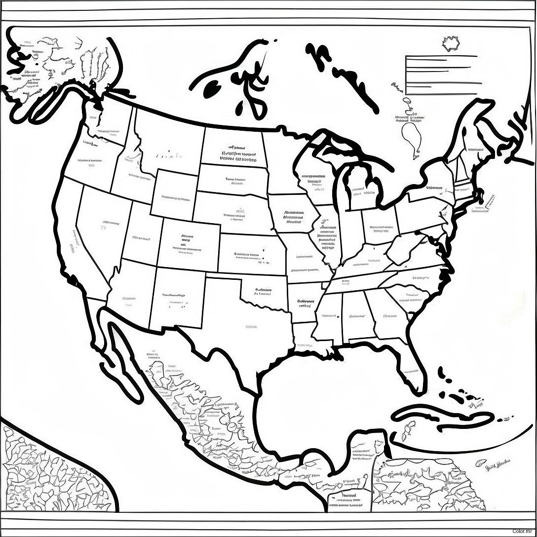 Pagina Da Colorare Della Mappa Dettagliata Del Nord America 48805 40560