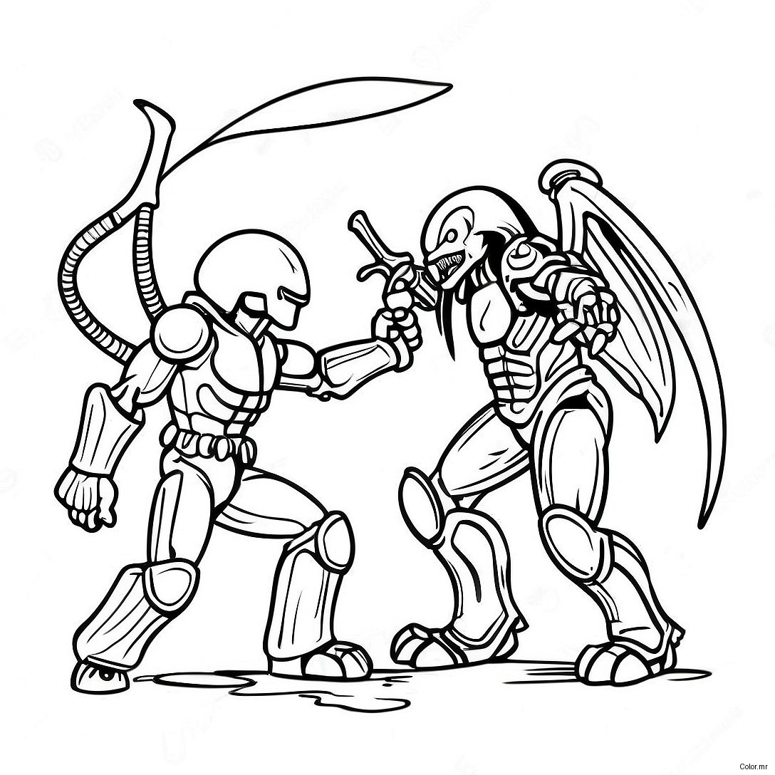 Pagina Da Colorare Della Scena Di Battaglia Alien Vs Predator 35213 29301