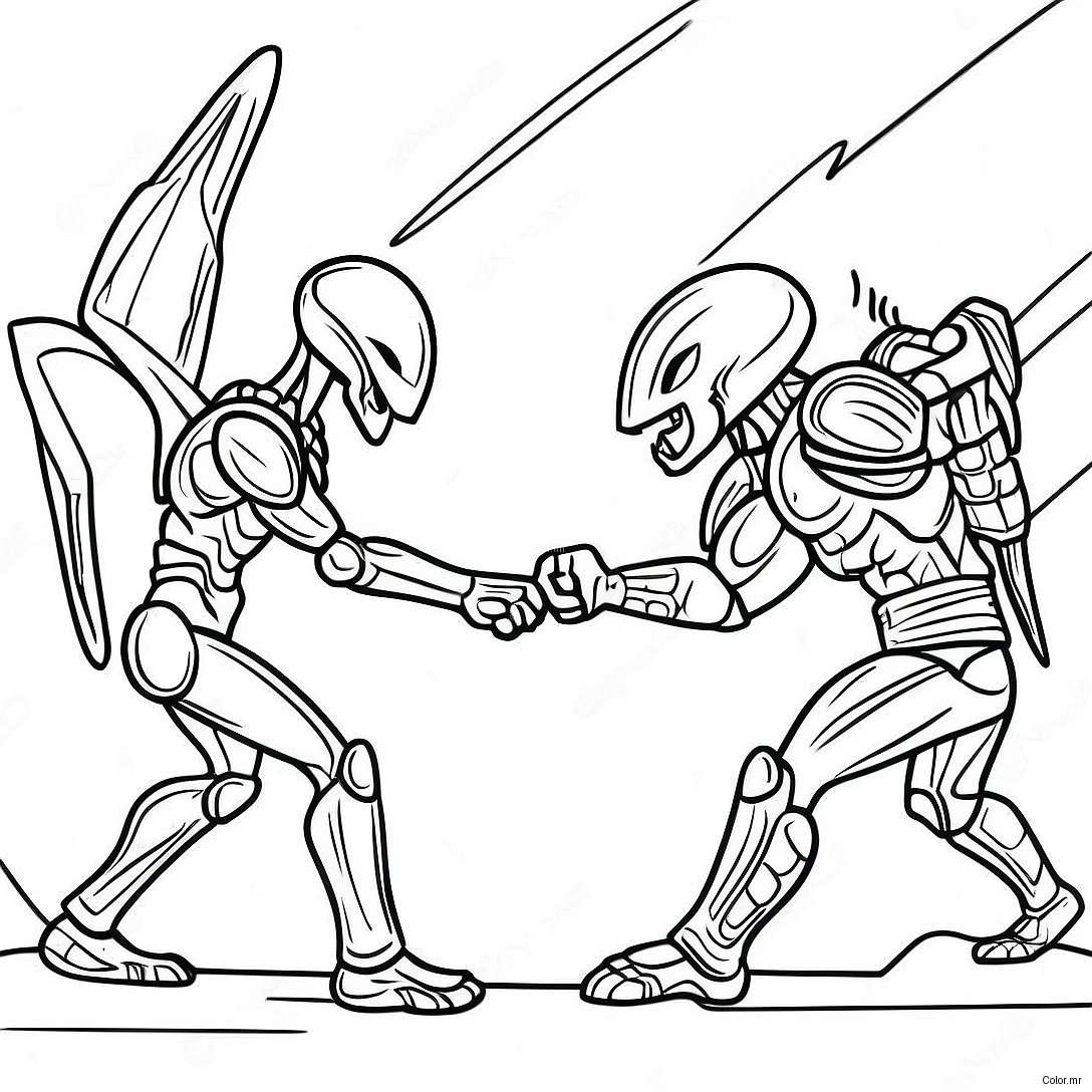 Pagina Da Colorare Della Scena Di Battaglia Alien Vs Predator 35213 29304