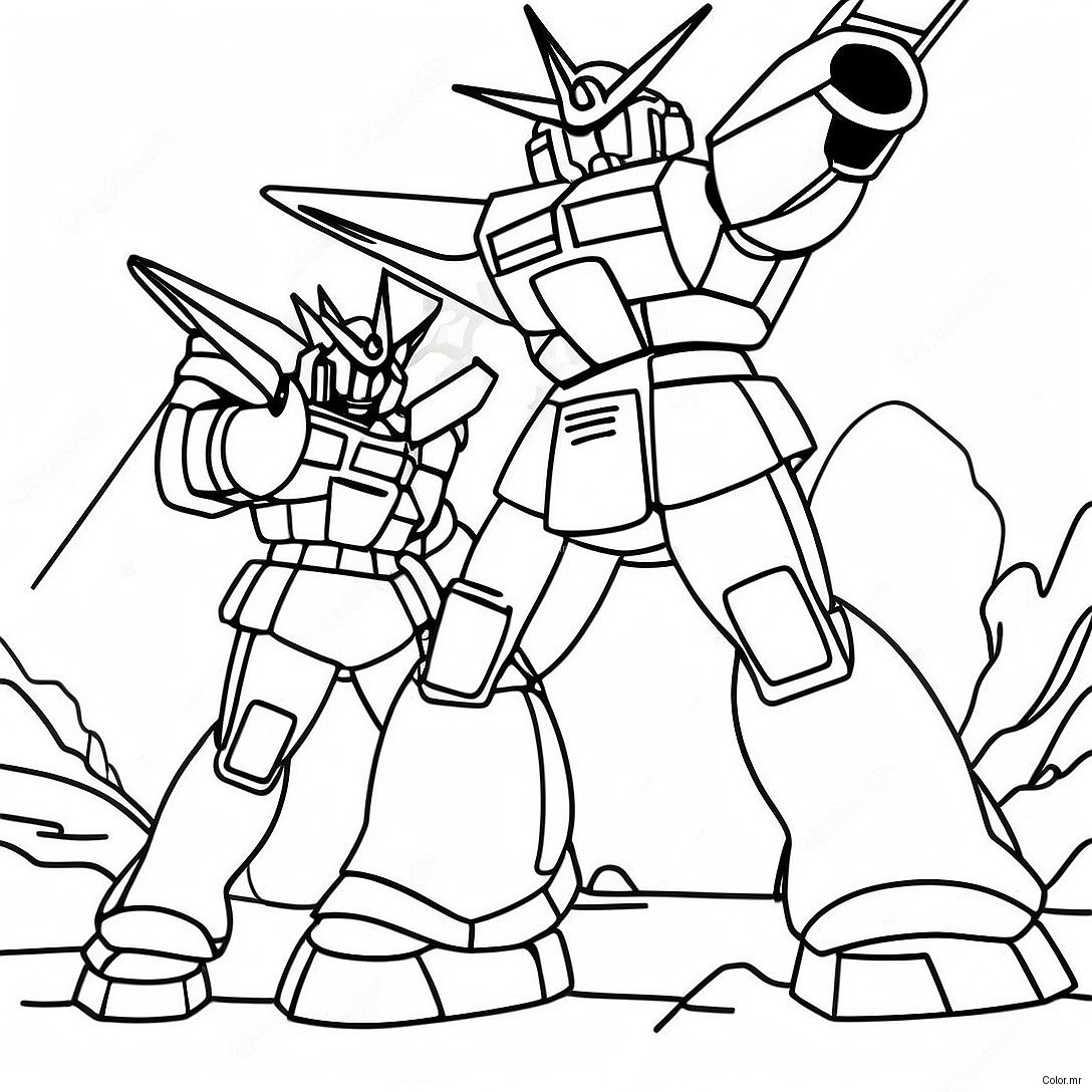 Pagina Da Colorare Della Scena Di Battaglia Di Gundam 10488 8608