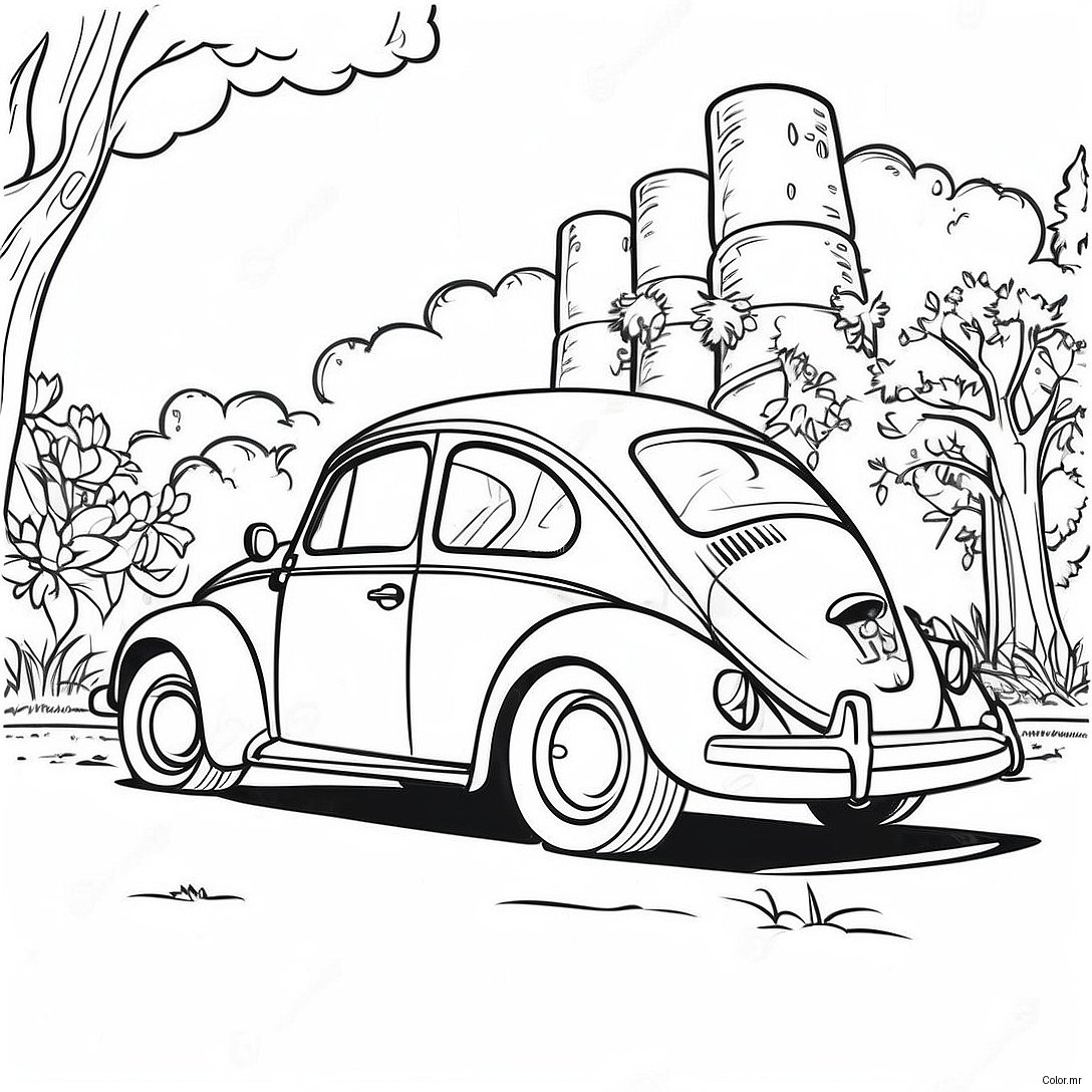 Pagina Da Colorare Della Vw Bug In Stile Vintage 35664 29665
